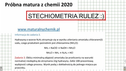 STECHIOMETRIA.  ZADANIE 3 MATURALNY CHEMIK 2020 #chemia
