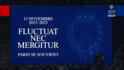 Polsat Sport 1 - Hołd w 10.  rocznicę zamachów terrorystycznych w Paryżu przed piłkarskim meczem Francja - Ukraina (13.  11.  2025, 20:42)