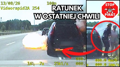Policjanci zatrzymują płonącego Citroena.  STOP PIRAT