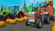Small Swaraj Tractor with Roof And Field Full of Orange Pumpkins - Harvesting pumpkins for Halloween