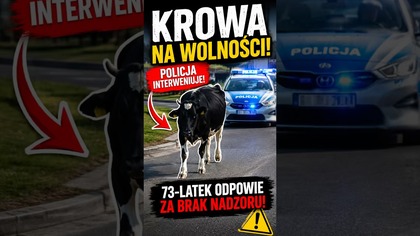 Krowa uciekła na rondo.  Interweniowała policja!  #shorts #policja #polskiedrogi