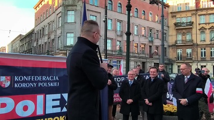 Marek Woch 4 listopada na proteście w Katowicach o sojuszu z Konfederacją Korony Polskiej