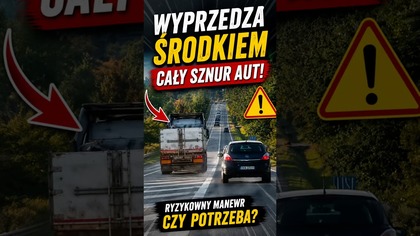 Ciężarówka wyprzedza cały sznur aut środkowym pasem.  Ryzyko czy pewność siebie?  #polskiedrogi