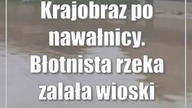 Krajobraz po nawałnicy.  Błotnista rzeka zalała wioski