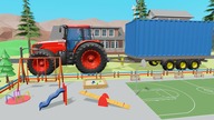 Road Vehicles and Tractors parked in the Colorful Garage - Construction of a playground for Kids