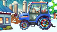 Snowy Farm and Little Blue Tractor in Action - Winter Adventures on the Countryside Yard