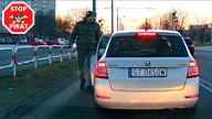 Duży pan się zdenerwował - wyhamowanie i wyjście z pojazdu.  STOP PIRAT