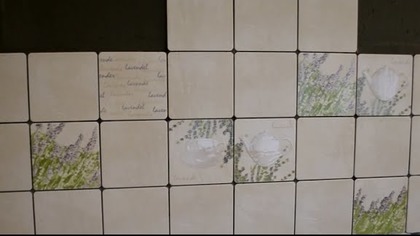 #1 cz. - Płytki ułożone na wzór  misz masz   Kuchenne płytki nad blatem kuchennym fartuch z płytek