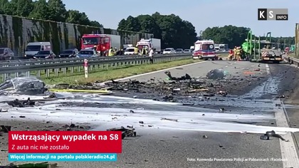 Tragiczny wypadek na S8. Po zderzeniu samochodu BMW X5 z lawetą do przewozu samochodów wybuchł pożar. Zginął 22-letni kierowca BMW, a kierowca lawety jest ranny. Do tragedii doszło na trasie między Rzgowem i Pawlikowicami (woj. łódzkie). Droga w miejscu wypadku będzie zamknięta przez wiele godzin.

Więcej: https://polskieradio24.pl/artykul/3560884,wstrzasajacy-wypadek-na-s8-z-auta-nic-nie-zostalo
-------------------------------------
Oglądaj serwis informacyjny codziennie w KS Info.
Więcej informacji na portalu: https://polskieradio24.pl

WSZYSTKIE PRAWA ZASTRZEŻONE