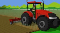 Red Tractor and Combine Harvester - Planting and harvesting grain.  Bajki - Traktory