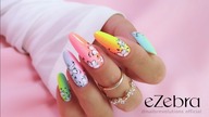 Summer neon flowers nails art / EZEBRA