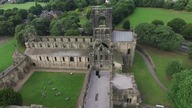 Kirstall Abbey in West Yorkshire England drone footage