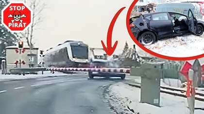 Bezmyślny wjazd na zamknięty przejazd i konfrontacja z pociągiem w Niemczech.  STOP PIRAT
