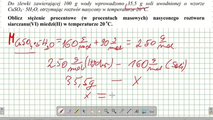 Do zlewki zawierającej 100 g wody wprowadzono 35,5 g soli uwodnionej o wzorze CuSO4 &middot; 5H2O.  ZADANIE 11 AM 2006 HYDRATY