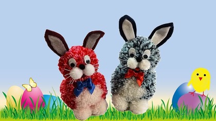 Zrób sobie lub na prezent, ślicznego króliczka maskotkę na Wielkanoc  Króliczek z pomponów DIY