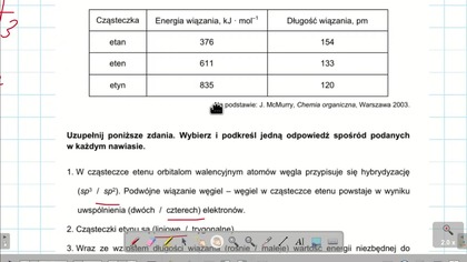 Zadanie 20 CKE 2021 MARZEC ETAN ETEN I ETYN.  Poniżej przedstawiono wartości energii wiązań chemicznych pomiędzy atomami węgla