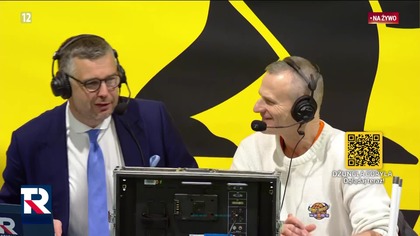 TV Republika Plus - Fragment transmisji...  meczu koszyk&oacute;wki z Michałem Rachoniem jako komentatorem (06. 12. 2025)