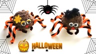 Te wesołe pająki zrobiłam z pompon&oacute;w od starej czapki. DIY  Śmieszne maskotki na Halloween 