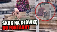 Skok na główkę do fontanny.  Surfing na żółwiu