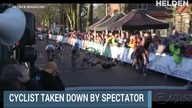 Kibic zabiera kolarzowi miejsce na podium