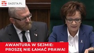 AWANTURA w sejmie.  Braun do Witek: Proszę nie łamać prawa!