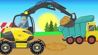 EXCAVATOR- KIDS nad BABIES Video.  Road vehicles - construction of sheds - Bazylland kids
