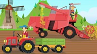 Combine Harvester and two working farmers - grain collection | Tractors Video Story 