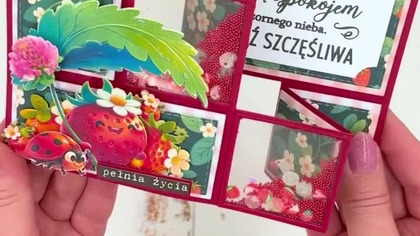 Kartka schodkowa i aż trzy shakery! Truskawkowe pole - Tosiakowa kolekcja