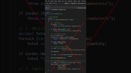 Twoja metoda robi za duzo  rekruter widzi to od razu  #csharp #dotnet