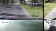 Człowiek leży na drodze  Egzaminator każe jechać dalej 