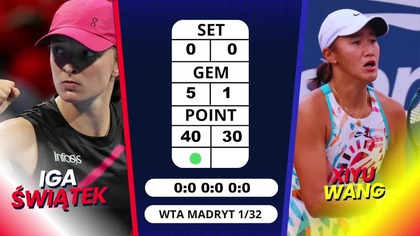 ŚWIĄTEK VS XIYU - WTA 1000 MADRYT - 1/32 FINAŁU - NA ŻYWO - 25. 04. 2024r.