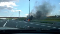 Próbował gasić, ale nie dał rady.  Pożar na autostradzie