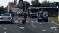 Poważne kłopoty motocyklisty na zakręcie