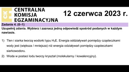 Zadanie 4 CKE 2023 Czerwiec | BUDOWA CZĄSTECZKI | KRYSZTAŁY | WZORY ELEKTRONOWE(KRESKOWE)