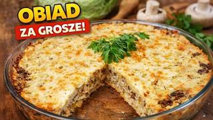 Przekładaniec ziemniaczany z pieczarkami i kapustą  tani i prosty przepis na syty obiad bez mięsa