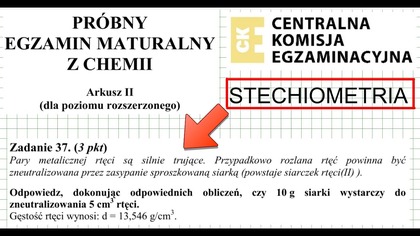 ZADANIE 37 CKE 2004 GRUDZIEŃ STECHIOMETRIA STOSUNEK NIESTECHIOMETRYCZNY.  #chemia #chemistry