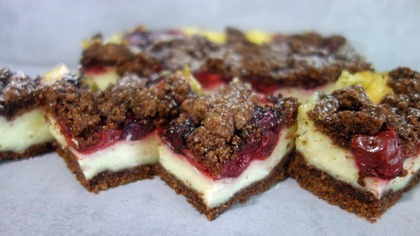 Szybkie ciasto kruche z budyniem i wiśniami