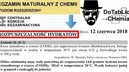 Kwas etanodiowy o wzorze (COOH)2 jest najprostszym kwasem dikarboksylowym, kt&oacute;rego rozpuszczalność ZADANIE 26 CKE 2018 CZERWIEC