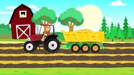 Combine Harvester and red Tractor Farmers are working - harvest | Cartoon Animations