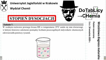 ZADANIE 7 UJ 2020 WRZESIEŃ WYDAJNOŚĆ PROCESU DYSOCJACJI.  #chemia #chemistry
