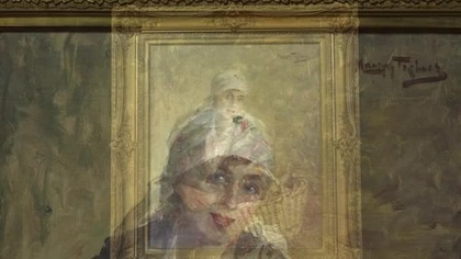 Maurycy Trębacz Młoda kobieta z koszem, obraz z lat 1910-1930.