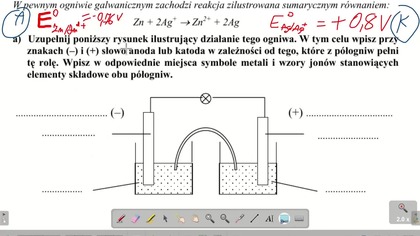 W pewnym ogniwie galwanicznym zachodzi reakcja zilustrowana sumarycznym r&oacute;wnaniem. ZADANIE 15 AM2008 OGNIWA I SIŁA ELEKTROMOTORYCZNA