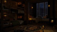 Cozy Cabin Ambience with Gentle Night Rain and Crackling Fireplace Sounds 8 Ho