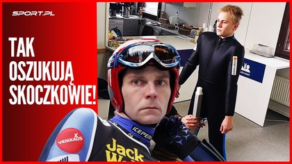 Pokazał, jak skoczkowie oszukują kontrolę sprzętu.  Jakby tańczyli makarenę i udawali T-Rexa