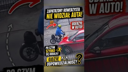 Zapatrzony rowerzysta uderza w auto i odjeżdża.  Tak wygląda odpowiedzialność?  #shorts #rower