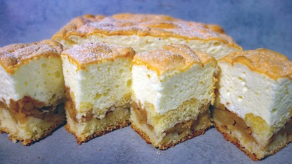 Ciasto Zimowa Aura  szybkie ciasto kruche z jabłkami i budyniową pianką (Hit sezonu!)