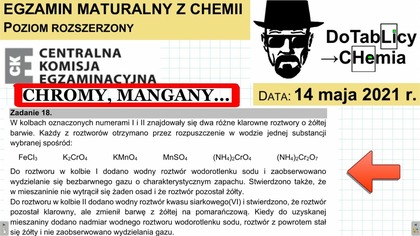 W kolbach oznaczonych numerami I i II znajdowały się dwa r&oacute;żne klarowne roztwory o ż&oacute;łtej barwie. ZADANIE 18 CKE 2021 MAJ 