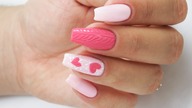 Sweet Pink knitted nails tutorial / My love hybrydowe