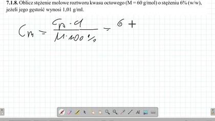 Oblicz stężenie molowe roztworu kwasu octowego.  o stężeniu 6 mol/dm3