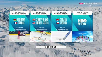 Eurosport 2 - Program transmisji ZIO, blok reklamowy w olimpijskiej oprawie graficznej (09. 02. 2026)